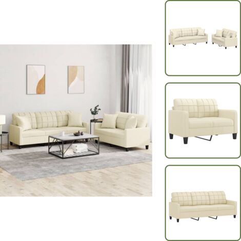 Similpelle - vidaXL Set di Divani 2 pz con Cuscini Crema in Similpelle - Divano con cuscini