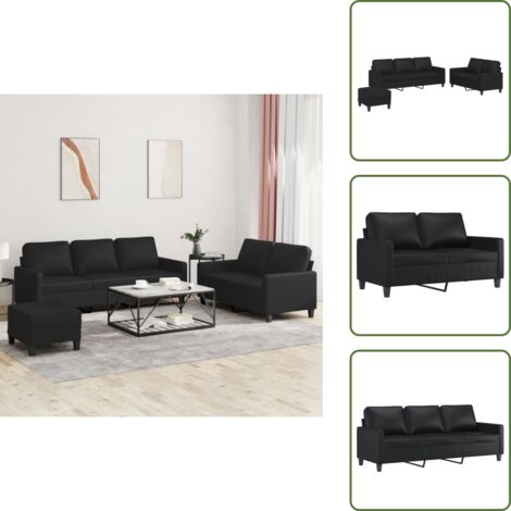 Similpelle - vidaXL Set di Divani 3 pz con Cuscini Nero in Similpelle - Divano in similpelle