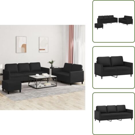 Similpelle - vidaXL Set di Divani 3 pz con Cuscini Nero in Similpelle - Poggiapiedi