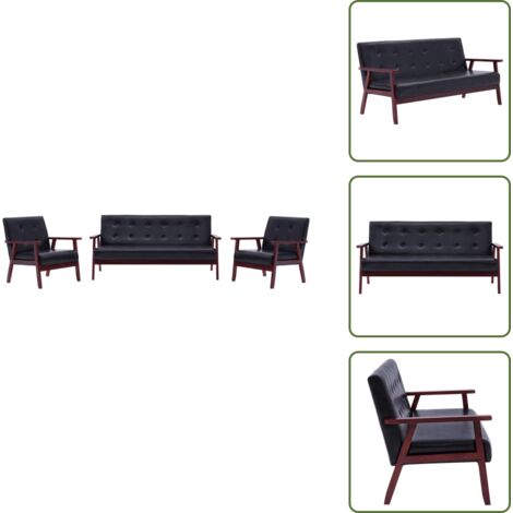 Similpelle - vidaXL Set di Divani 3 pz Nero in Similpelle - Divano in legno