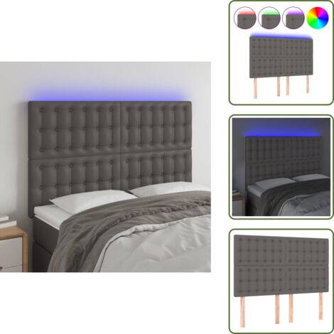 Similpelle - vidaXL Testiera a LED Grigio 144x5x118/128 cm in Similpelle - Testiera regolabile