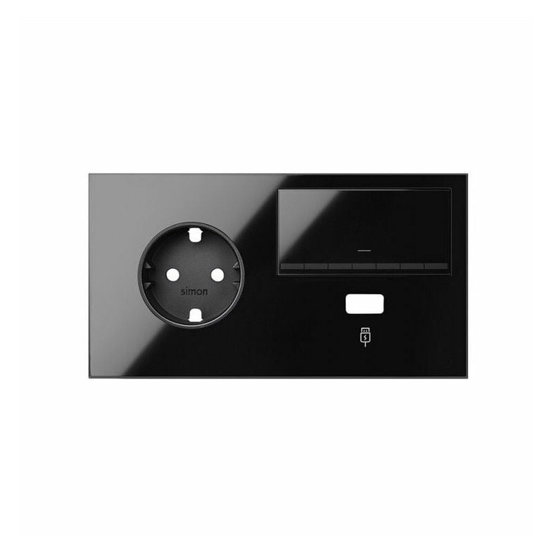 

100 - Kit frontal 2 el. base+cgUSB+in.reg. izqa. negro brillo 10021209-138 - Simon