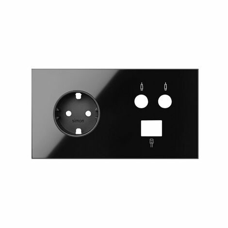 SIMON 100 - Kit frontal 2 elementos base + TV + RJ45 negro brillo 10020208-138