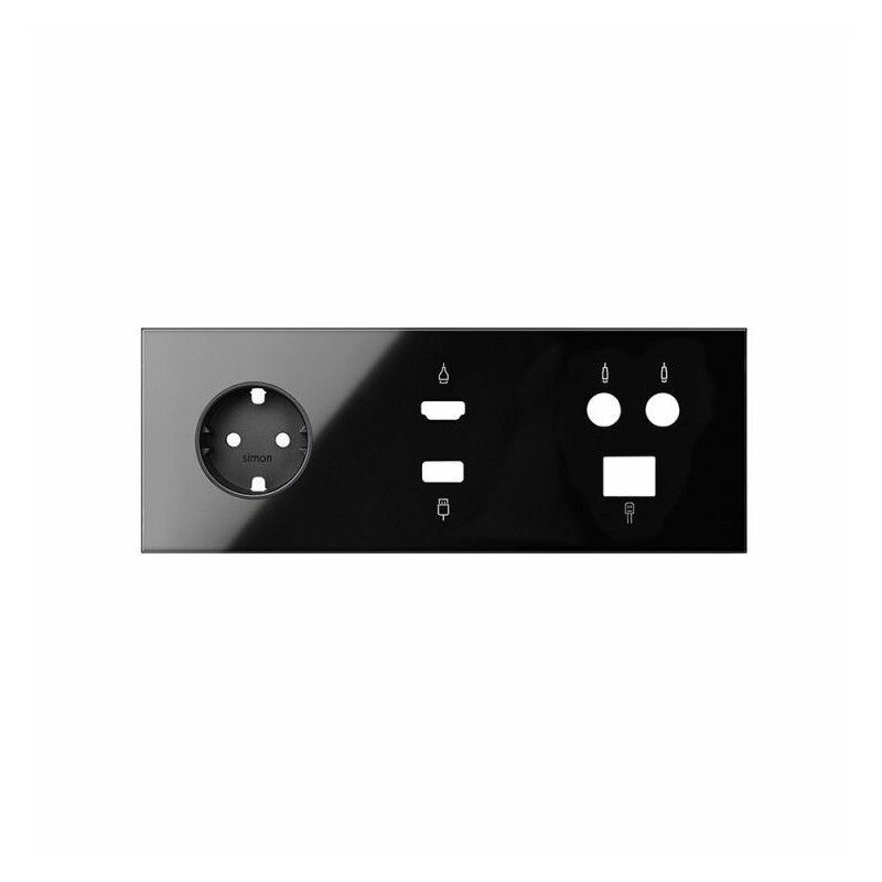 

100 - Kit frontal 3 el. base+HDMI+USB+TV+RJ45 negro brillo 10020304-138 - Simon