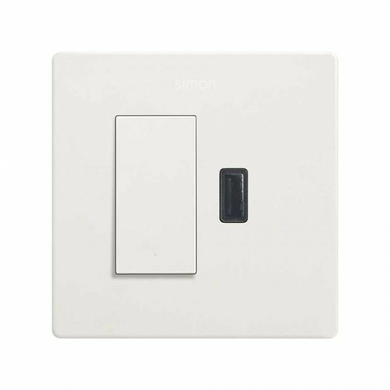 270 Kit monobloc interrupteur bouton poussoir + chargeur usb a 2.1A SmartCharge blanc 27191610-090 - Simon