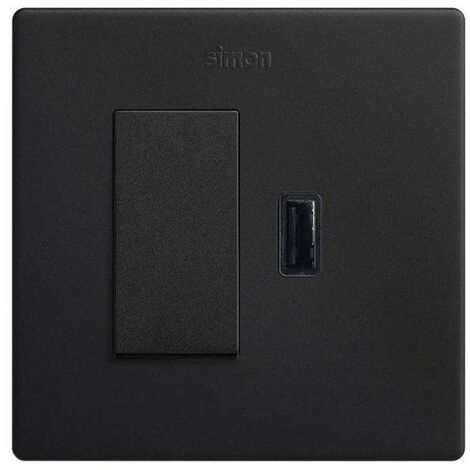 SIMON 270 Kit monobloc interrupteur bouton poussoir + chargeur USB A 2.1A SmartCharge noir mat 27191610-098