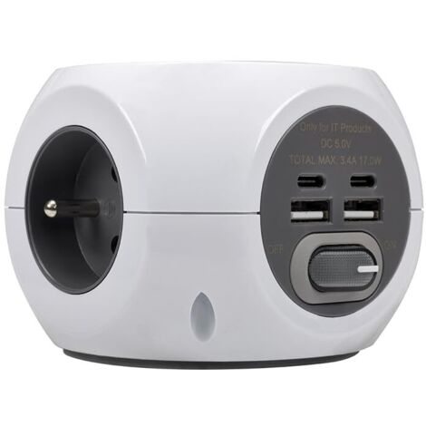 SIMON COMBIBALL - Presa multipla con presa francese, multipla con presa USB, 8 prese di ricarica, ladro di prese con interruttore, ricarica wireless smartphone, colore bianco