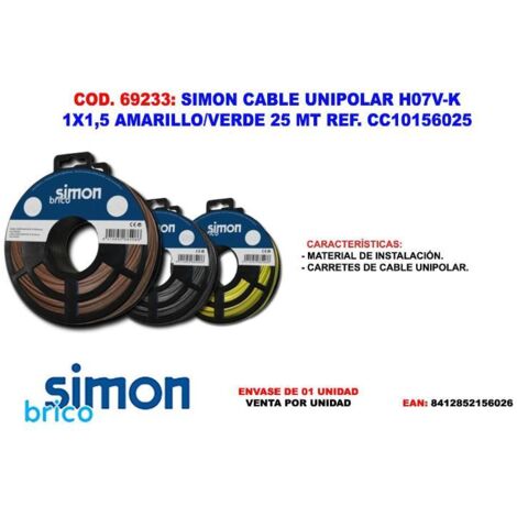 simon finsto cable unipolarh07v-k 1x1,5 amari-ver 25 mt 10156025