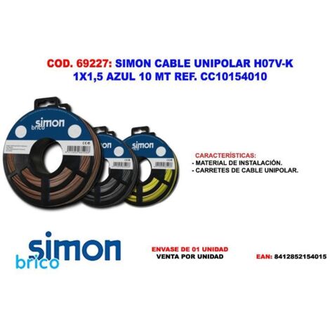 simon finstock cable unipolar h07v-k 1x1,5 azul 10 mt cc10154010