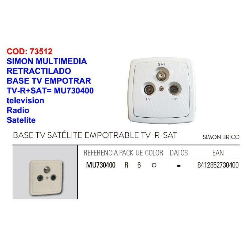 

simon multimedia base tv empotrar tv-r+sat mu730400 - Mibricotienda