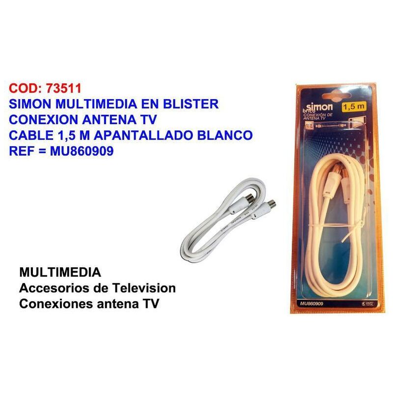 

MIBRICOTIENDA simon multimedia bl conex-antena tv cable 1,5m apa.blco mu860909
