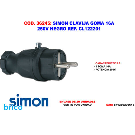 SIMON simon clavija goma 16a 250v negro cl122201 , simon clavija goma 16a 250v negro cl122201