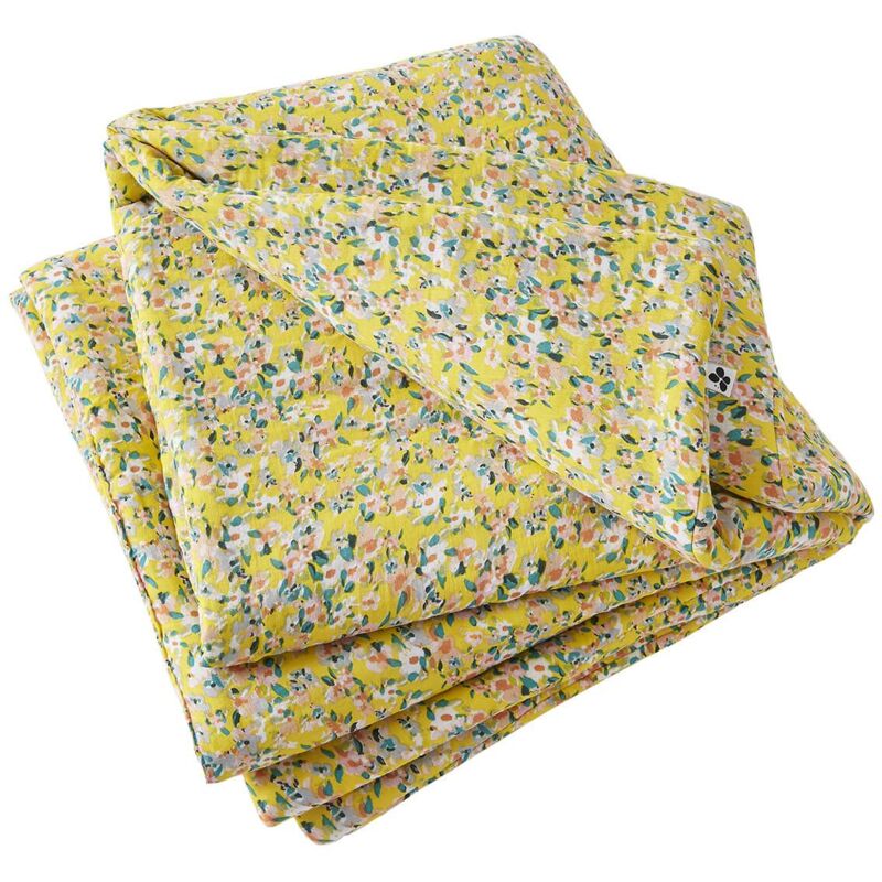 Altobuy - simone - Chemin de Lit 90x200cm Gaze de Coton Jaune Imprimé Floral