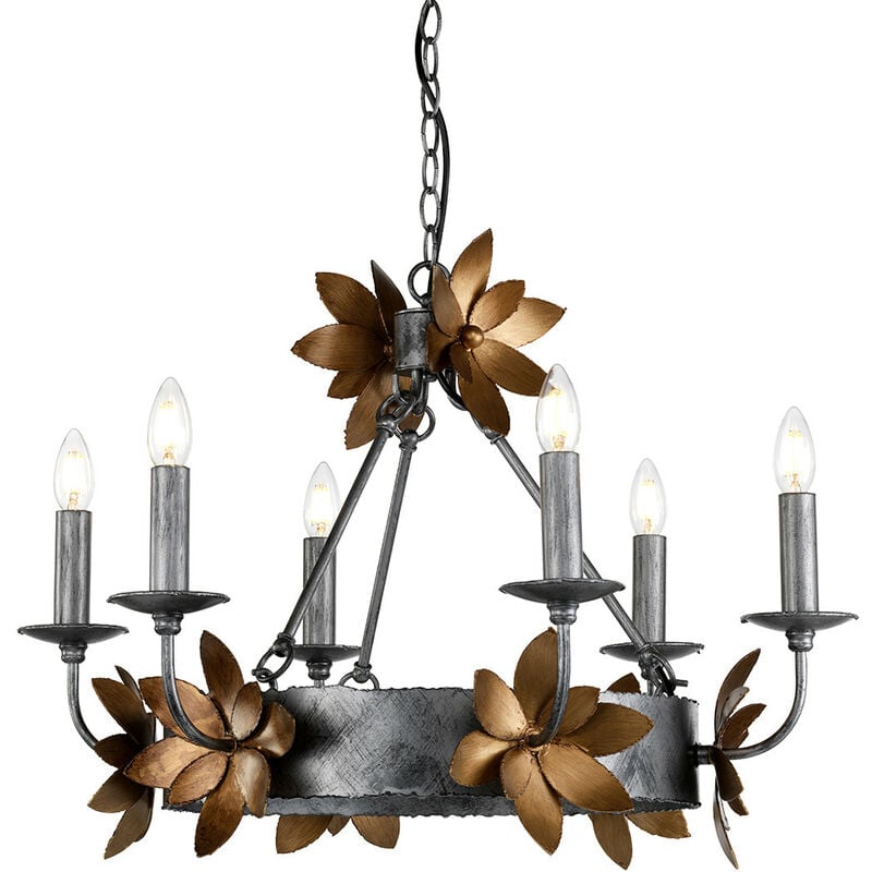 Simone - 6 Light Chandelier Bronze, Gold Finish, E14 - Elstead