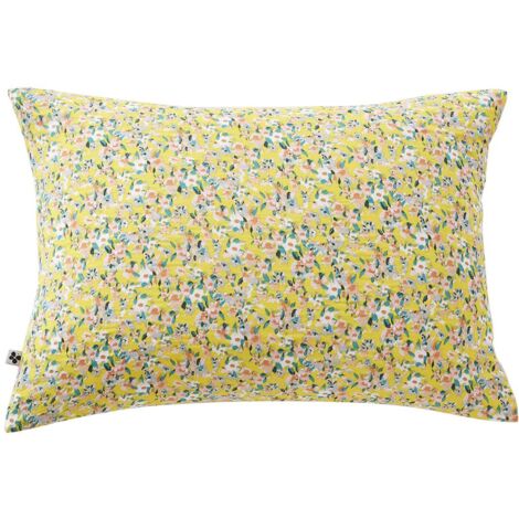 SIMONE - Taie d'Oreiller 50x70cm Gaze de Coton Jaune Imprimé Floral