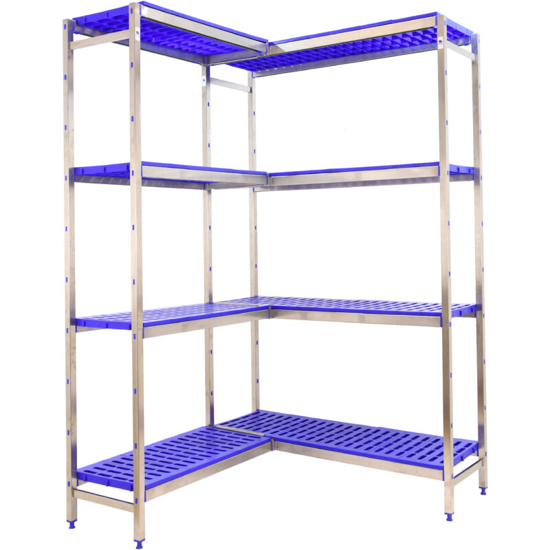 Simonrack - Estantería metálica sin tornillos simoninox de 4 estantes (160x176x50cm) inox y azul