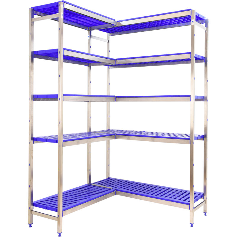 Estantería metálica sin tornillos simoninox de 5 estantes (200x136x50cm) inox y azul
