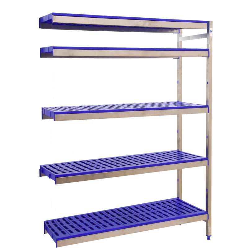 Simonrack - Estantería metálica sin tornillos simoninox de 5 estantes (160x166x50cm) inox y azul