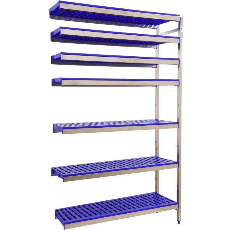 Simonrack - Estantería metálica sin tornillos simoninox de 7 estantes (200x86x50cm) inox y azul