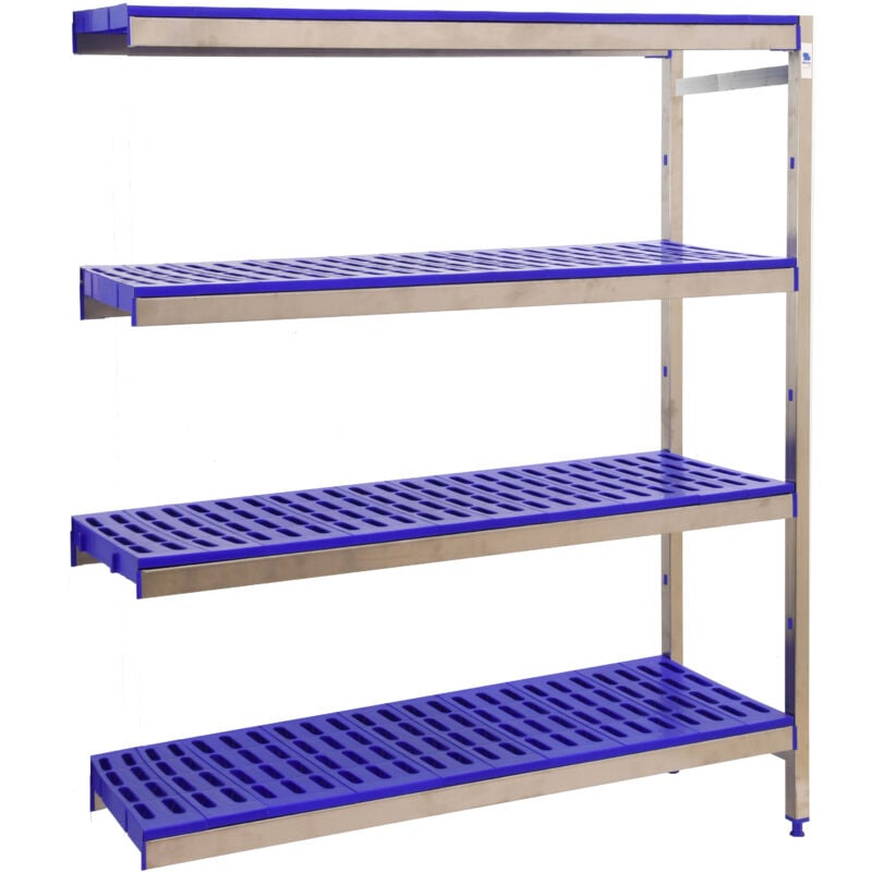 Simonrack - Estantería metálica sin tornillos simoninox de 4 estantes (160x166x40cm) inox y azul