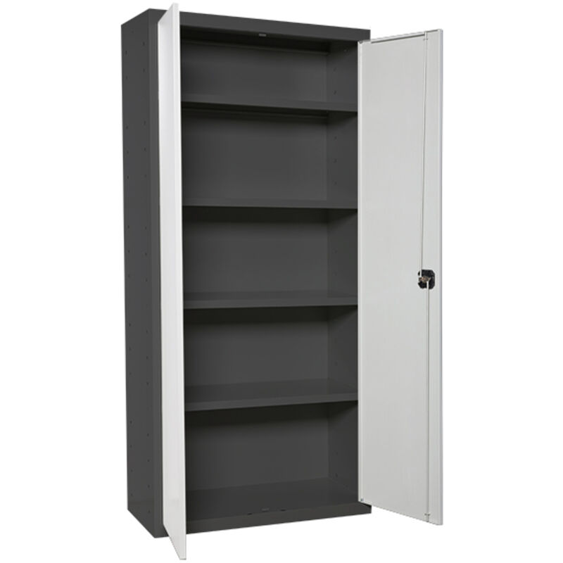 Simonrack - Armoire Métallique Balai 1800x800x400 mm, 2 Porte, 4 Étagères, Anthracite/Blanc - Simonlocker Simonrack - Armoire Métallique Balai 1800x800x400 mm, 2 Porte, 4 Étagères, Anthracite/Blanc - Simonlocker