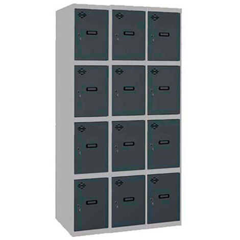 SimonRack Armadietto Spogliatoio Metallico 12 Ante, 3 Moduli, 1800x900x500 mm, Serratura con Chiave e Areatori, Grigio/Antracite - Simonlocker