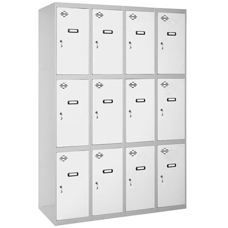 SimonRack Armadietto Spogliatoio Metallico 12 Ante, 4 Moduli, 1800x1200x500 mm, Serratura con Chiave e Areatori, Grigio/Bianco - Simonlocker