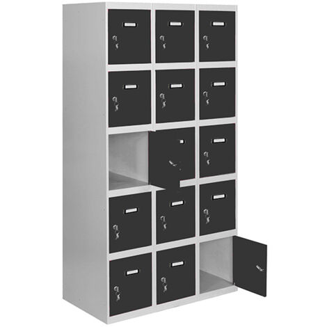 SimonRack Armadietto Spogliatoio Metallico 15 Ante, 3 Moduli, 1800x1200x500 mm, Serratura con Chiave e Areatori, Grigio/Antracite - Simonlocker