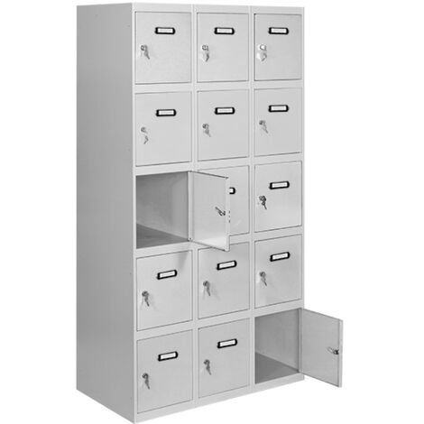 SimonRack Armadietto Spogliatoio Metallico 15 Ante, 3 Moduli, 1800x900x500 mm, Serratura con Chiave e Areatori, Grigio armadietto - Simonlocker