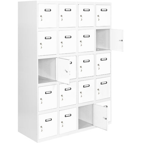 SimonRack Armadietto Spogliatoio Metallico 20 Ante, 4 Moduli, 1800x1200x500 mm, Serratura con Chiave e Areatori, Grigio/Bianco - Simonlocker