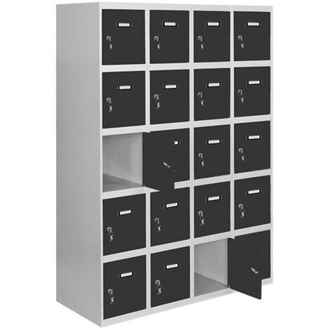 SimonRack Armadietto Spogliatoio Metallico 20 Ante, 4 Moduli, 1800x1600x500 mm, Serratura con Chiave e Areatori, Grigio/Antracite - Simonlocker