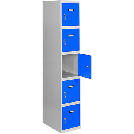 SimonRack Armadietto Spogliatoio Metallico 5 Ante, 1800x300x500 mm, Serratura con Chiave e Areatori, Grigio/Blu - Simonlocker