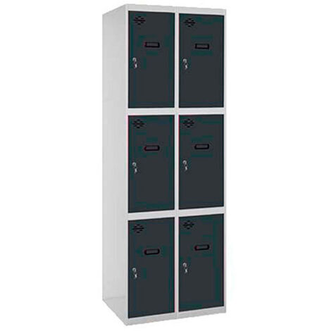 SimonRack Armadietto Spogliatoio Metallico 6 Ante, 2 Moduli, 1800x800x500 mm, Serratura con Chiave e Areatori, Grigio/Antracite - Simonlocker