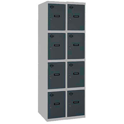 SimonRack Armadietto Spogliatoio Metallico 8 Ante, 2 Moduli, 1800x800x500 mm, Serratura con Chiave e Areatori, Grigio/Antracite - Simonlocker