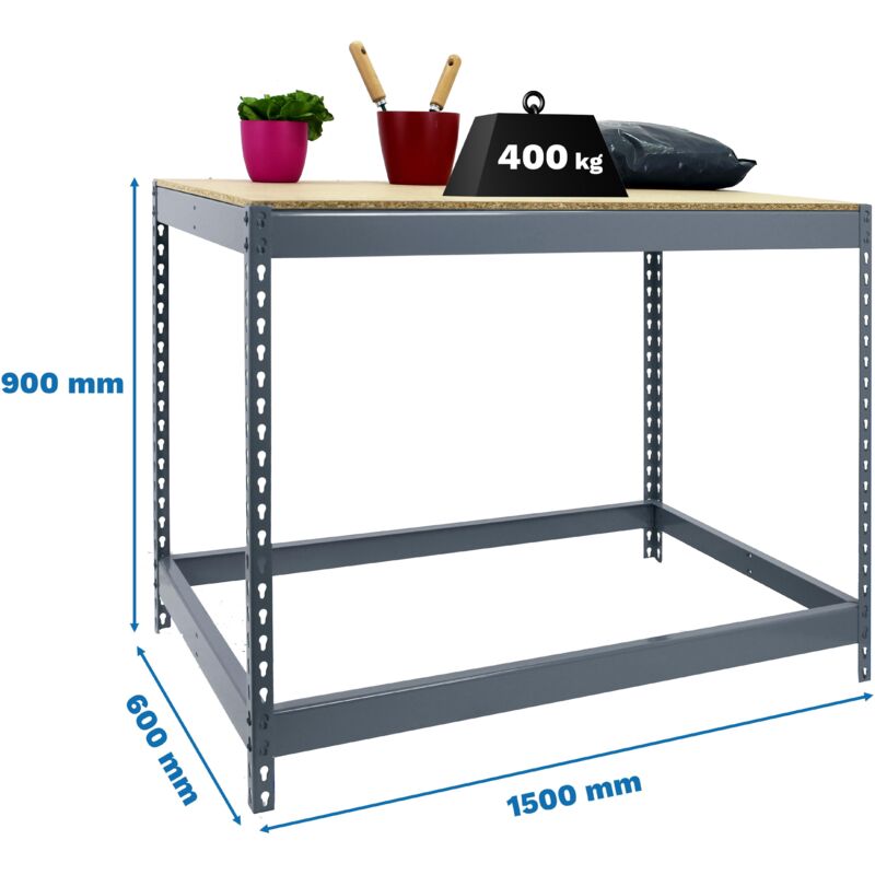 Simonrack Banc de travail métal gris et bois robuste Simonrack Banc de travail métal gris et bois robuste