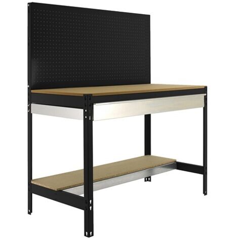SimonRack Banco da Lavoro con Cassetto a Guide Telescopiche e Pannello Forato – Portata 600 kg – 1445x1210x610 mm – Postazione Fai da Te Officina – Antracite/Legno – BT-2