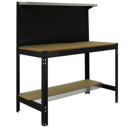 SimonRack Banco da Lavoro con Pannello Forato e Ripiano Superiore – Portata 400 kg – 1445x910x610 mm – Tavolo Officina Fai da Te – Antracite/Legno – BT-3