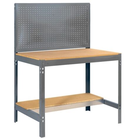SimonRack Banco da Lavoro con Pannello Forato – Portata 600 kg – 1445x1210x610 mm – Tavolo Officina Fai da Te – Grigio/Legno – BT-2