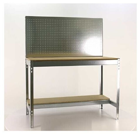 SimonRack Banco da Lavoro con Pannello Forato – Portata 600 kg – 1445x1510x610 mm – Tavolo Officina Fai da Te – Zincato/Legno – BT-2