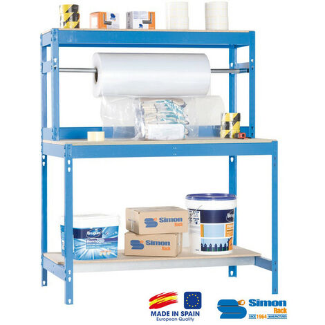 Simonrack Établi Bleu et Bois 120x144 cm Robuste