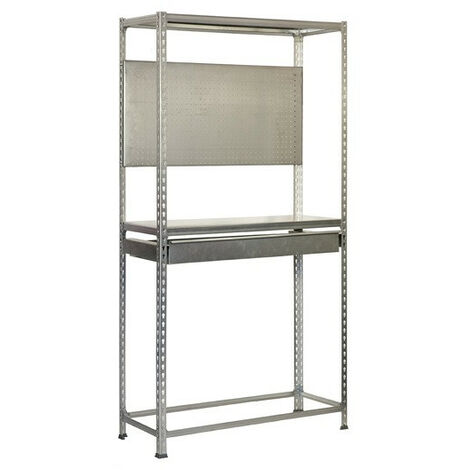 SimonRack Étagère á Pneus avec Tiroir et Panneau Perforé, Rangement 5 pneus, 2000x1200x400 mm, Métal Renforcé, Garage Atelier, Galvanisé - Simonauto