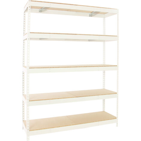 SimonRack Étagère Industrielle, 2000x2400x900 mm, 5 Niveaux en bois, 400 kg Capacité de Charge et Point de Flexion, Étagère Charge Lourde, Blanc/Bois - Simonforte