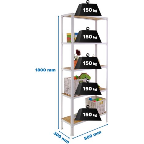 Simonrack Étagère métallique moderne blanc avec tablettes bois