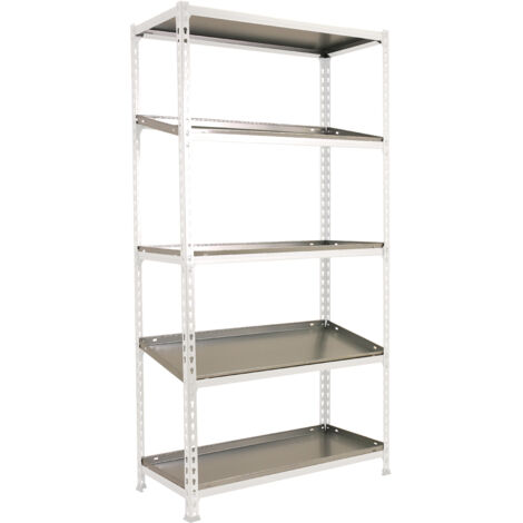 SimonRack Étagère Rangement, 1800x900x400 mm, 5 Niveaux, 180 kg Capacité de Charge et Point de Flexion, Métal , Étagère Garage, Blanc/Galvanisé - Simonclick
