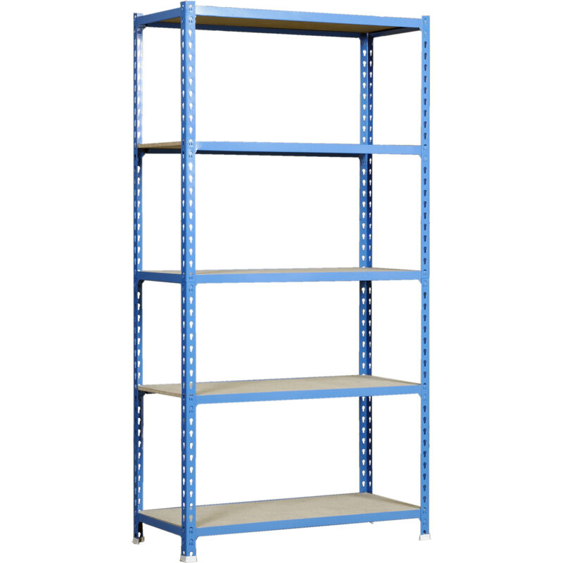 Tagère Rangement, 2000x1000x500 mm, 5 Niveaux en Boix, 150 kg Capacité de Charge et Point de Flexion, Étagère Garage, Bleu/Bois - Maderclick