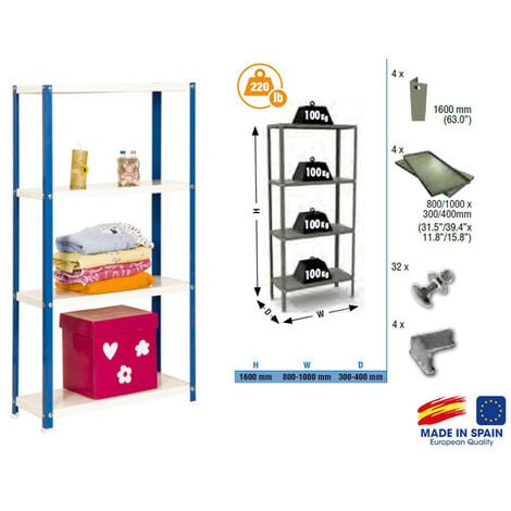 SimonRack - Lagerregal 1600x800x400mm Blau/Weiß Belastung 100Kg - Homeclassic Colour MINI 4/400