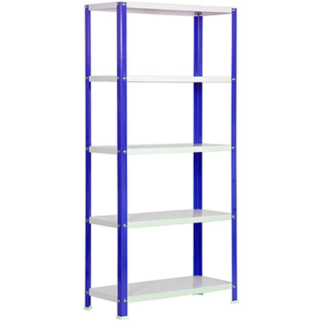 SimonRack Scaffale da Ufficio/Libreria, 1800x800x300 mm, 5 Ripiani, 100 kg per Ripiano, Metallo Stile Industriale, Blu/Bianco – Simon Home