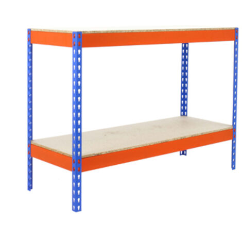 SimonRack Scaffale Industriale, 900x1500x600 mm, 2 Ripiani in Legno, Portata 600 kg per Ripiano, Scaffale Carichi Pesanti, Blu/Arancione/Legno – Simonforte