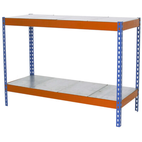 SimonRack Scaffale Industriale, 900x1500x750 mm, 2 Ripiani in Metallo, Portata 400 kg per Ripiano, Scaffale Carichi Pesanti, Blu/Arancione/Zincato – Ecoforte