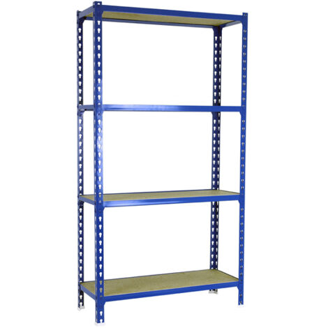 SimonRack Scaffale Portaoggetti, 1500x1100x300 mm, 4 Ripiani in Legno, Portata 200 kg per Ripiano, Scaffale da Garage, Blu/Legno – Maderclick